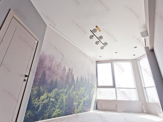 Матовый потолок со световой линией в спальне 14,7 м2